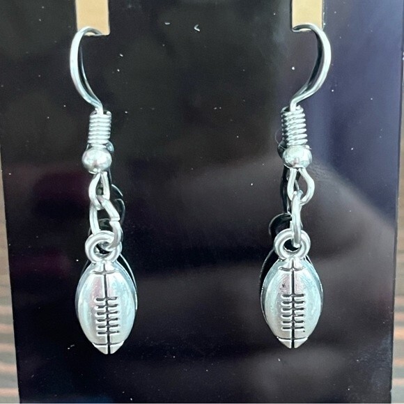 Handmade Football Silver Tone Dangle Fashion Earrings Fall NEW - Picture 1 of 2